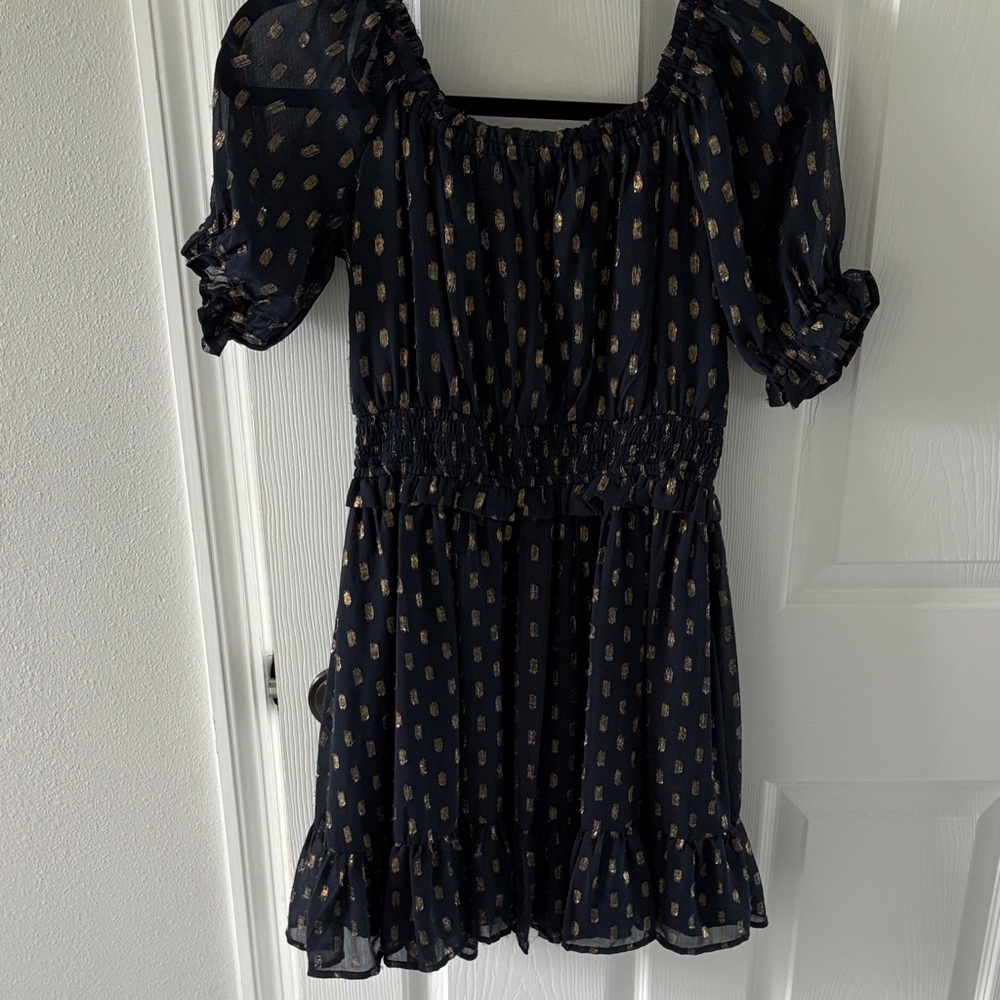 LULU Navy Blue Dress with Gold Accents